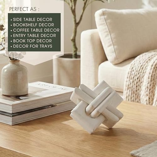 Wood Knot Entry Table Boho Shelf 6 Link Interlock Coffee Table for Living Room and Modern Farmhouse Hand Crafted Natural Mango Wood Console Table Decor (White) - Image 5