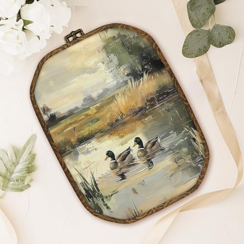 dvhdajed Vintage Mallard Duck Wall Art Decor, Rustic Farmhouse Ducks Framed Canvas Art, Rustic Cottagecore Mallard Duck Octagon Wall Hanging Decor for Nursery Bedroom Living Room, 10.2x7 Inch - Image 4