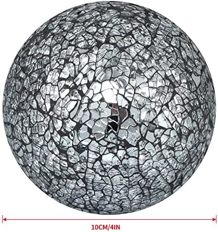 MDLUU 4" Decorative Orbs, Mosaic Sphere Balls, Centerpiece Balls for Bowls, Vases, Dining Table Decor, Pack of 3 (Black Silver) - Image 3