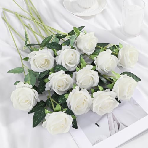100Pcs White Roses Artificial Flowers, Realistic Silk Fake Roses Bouquet - Image 3