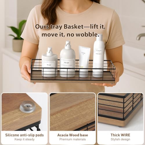 Toilet Paper Storage Basket, 16" Large Acacia Wood Toilet Paper Basket - Image 5