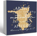 Blue and Gold Office Inspirational Wooden Box Sign Desk Decor, Ability Motivation Attitude Decorative Signs for Office Living Room，Inspirational Home Shelf Desk Decor 5x5 Inch by HFXHANGD