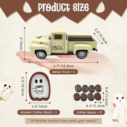 Halloween Coffee Table Decor Coffee Ghost Vintage Metal Truck, Cream - Image 3