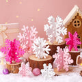 Wenqik 16 Pcs Wooden Snowflake 3D Centerpieces,White,Pink by Wenqik
