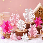 Wenqik 16 Pcs Wooden Snowflake 3D Centerpieces,White,Pink by Wenqik