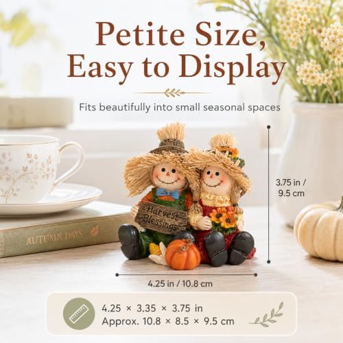 Hodao Thanksgiving Decorations Indoor Fall Scarecrow Couple Resin Figurine - Image 2