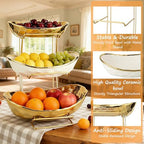 3 Tier Ceramic Fruit Bowl for Kitchen Counter with Metal Rack, Fruit Basket with Stand, Porcelain Bowls for Vegetable Bread Candy Snack Nuts Dessert Cake Tray (Gold 3 Layer) - Image 5