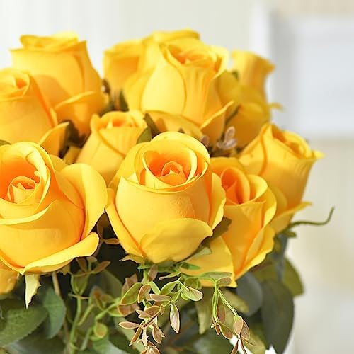 Artificial Rose Flowers 12 Heads 2 Bundles Silk Rose Bouquets, Burgundy - Image 7