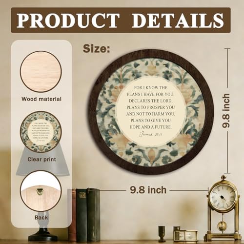 CFFJLHN Vintage Floral Christian Wall Art Decor, Jeremiah 29:11 Bible Verse Religious Scripture Round Hanging Wall Decor for Home Bedroom Living Room Church Prayer Room, 10x10 Inch - Image 7