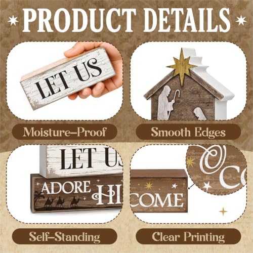 4 Pcs Christmas Table Decorations, Wooden Nativity Decor Indoor - Image 4