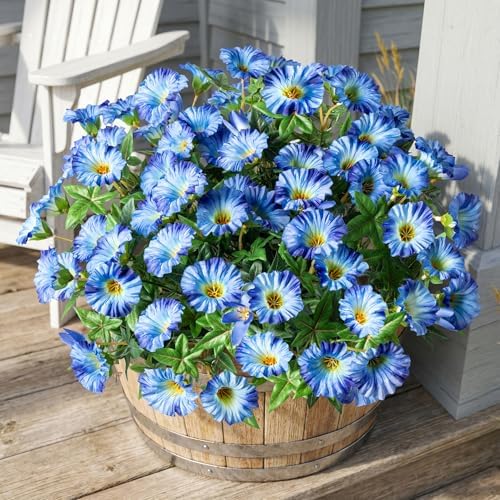 Blue Artificial Morning Glory Flowers for Outdoor Planters, Premium UV Resistant Silk Faux Flowers for Porch, Hanging Basket & Window Box, Lifelike Floral Arrangement, No Pot 13.3“ 8 Bundles by UqueetenLtd