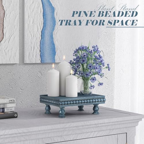 EOSAHR Wood Riser with Beaded: Pedestal Stand for Bathroom Decor, Blue - Image 5