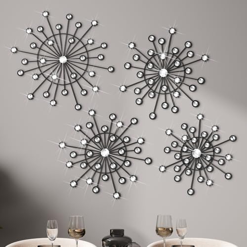 Blulu 4 Pcs Black Wall Decor, Bling Crystal Starburst Metal Wall Art by Blulu