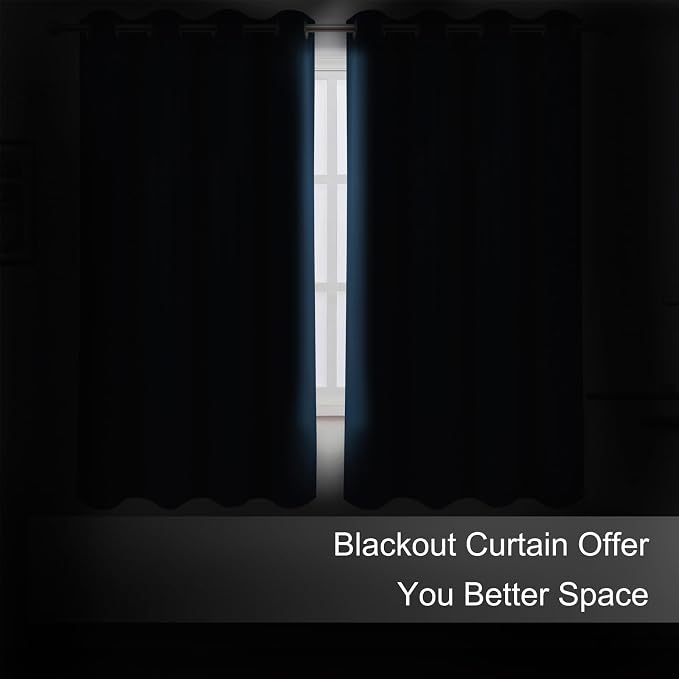 Blackout Curtains 66 x 54 Inch Long Navy Blue Curtains Set of 2 Panels Room - Image 3