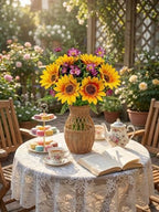 Artificial Sunflower Bouquet with Wildflowers, Silk Fall Cemetery Flowers Arrangement for Vase, Faux Sunflowers Table Centerpiece for Home Kitchen Office Wedding Party Grave Decor - Image 5