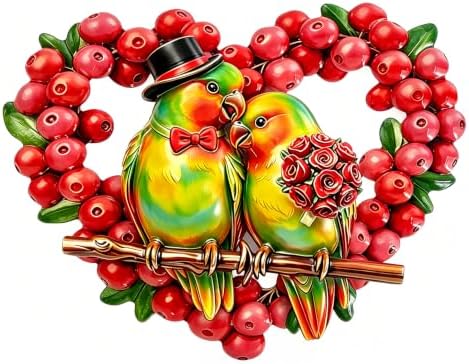 HONGLAND Heart Berry Wreath Lovebird Metal Wall Decor by HONGLAND