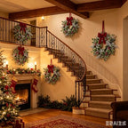 6 Pack Mini Christmas Hanging Wreaths Small Artificial Frosted Pine Cedar Wreaths with Red Berries Variegated Holly Leaves Faux Snowy Evergreen Wreath for Cabinets Front Door Window Porch Xmas Holiday - Image 2