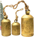 Decorative Cow Bells Set of 3 Large Harmony Bells - Vintage Giant Christmas Bells, Country Rustic Cowbell on Jute Rope XL Hanging Lucky Golden Bells (4"-6"-8") by aladean