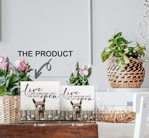 Alpaca Signs - Farm Cottagecore Animal Office Kitchen Bedroom Decor,Rustic Farmhouse Live like Someone Left the Gate Open Home Decor Signs,Alpaca Gifts for Women,6x6 - Image 6