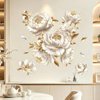 decalmile 3D White Gold Flower Peony Floral Sofa Wall Decals Stickers - Image 3
