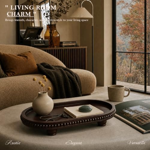 Acacia Wood Oval Decorative Tray for Rustic Living Room Decor, Dark Brown - Image 5