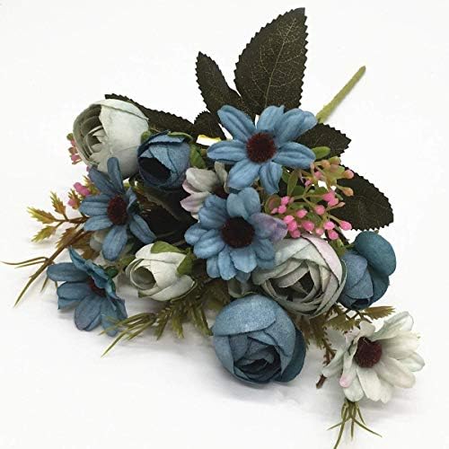 CATTREE Artificial Peony Bud Mixed Flowers, Plastic Plants Silk Fake Flowers Bouquet Bridal Home Garden Office Kitchen Bathroom Table Centerpieces Wedding Decor Decorations 4 pcs - Blue - Image 4