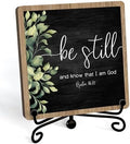 Inspirational Christian Desk Decor, Be Still And Know That I Am God Sign, Desk Decorations For Office Home Living Room Bathroom, Eucalyptus Shelf Decor, Wooden Plaque With Stand (02) by JUSITAKEET