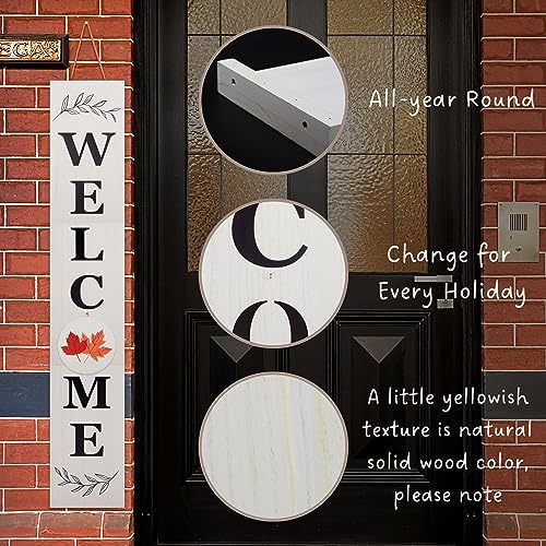Perfnique Interchangeable Welcome sign for front porch standing, 47 x 7.9 Inch Black Wooden Leaner Sign with 10 Interchangeable Designed Icons, Modern Farmhouse Rustic Seasonal Decor for Spring Easter Fall Christmas (White) - Image 4