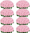 200Pcs Pink Roses Artificial Flowers Real Touch Velvet Fake Roses Bouquet by BLEUMCADE