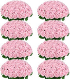 200Pcs Pink Roses Artificial Flowers Real Touch Velvet Fake Roses Bouquet by BLEUMCADE