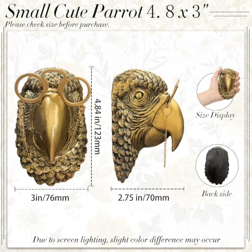 Juedawyal Gold Parrot Animal Head for Wall Decor with Glasses, Resin Animal Wall Sculpture for Home Living Room Bedroom & Office Accent - Image 4