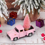 Christmas Metal Truck Decor with Pink Christmas Tree Mini Metal Farm Truck Farmhouse Tiered Tray Decor for Home Kitchen Tabletop Ornament Home Kitchen Table Decorations - Image 3