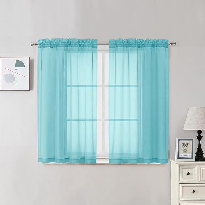 Aqua Sheer Curtains 45 Inches Long 2 Panels by OVZME