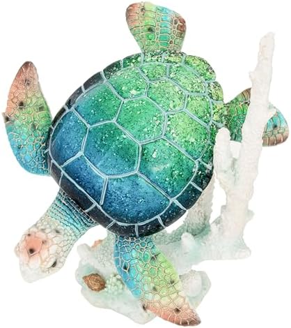 Sea Turtle Diving Figurine with Coral Reef Base - Ocean Inspired Coastal, Beach & Nautical Home Decor - Tabletop Nautical Room Accents (12"x10"x 8") - Image 5
