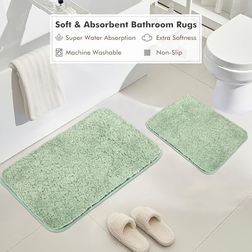 Green Bathroom Accessories Set - 20PCS Glass Bathroom Set with Shower Curtain and Rugs, Soap Dispenser, Soap Dish, Cup, Qtip Jar, Toothbrush Holder, Stylish & Functional Bath Decor for Home, Apartment - Image 4