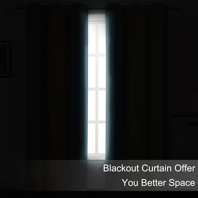 Blackout Curtains 66 x 72 Inch Long Stone Blue Curtains Set of 2 Panels Room - Image 3