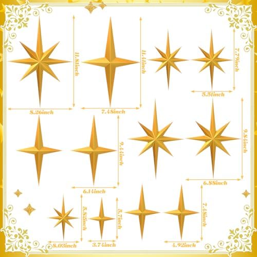 Blulu 12 Pcs Mid Century Modern Decoration Mcm Retro 3D Starburst Art Wall Sculpture, Plastic 8 Pointed Atomic Star Vintage Celestial Whimsigoth Accent for Home Office Room Decor (Gold) - Image 2