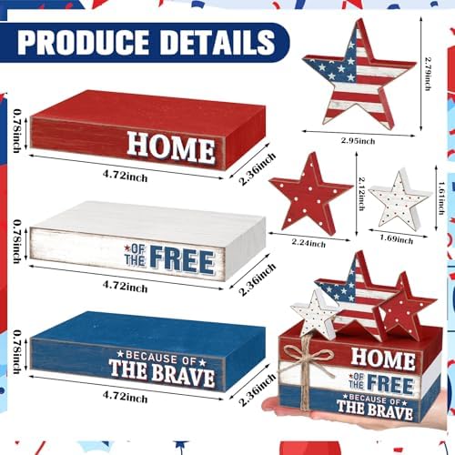 Geelin 4 Pcs Veterans Day Patriotic Table Decoration Wooden Book Stack Sign - Image 4