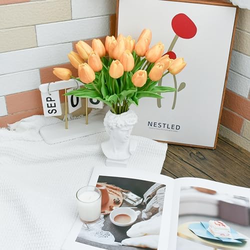 ONLY ART Artificial Gold Tulips 20 Pcs – 13.5 Inch PU Faux Flowers with Bendable Stems for Home Décor, Wedding Centerpieces, DIY Floral Arrangements, New Year and Valentine's Day - Image 6