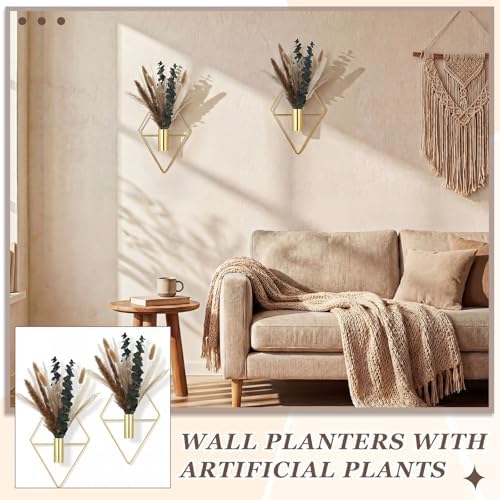 Jexine 2 Pcs Hanging Artificial Planters Wall Decor, Golden, Pampas - Image 6