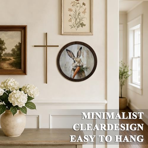 CFFJLHN Vintage Easter Carrot Bunny Wall Art Decor, Rustic Farmhouse Spring Cottage Easter Rabbit Bunny Round Hanging Wall Decor for Home Bedroom Living Room Kitchen, 10x10 Inch - Image 5