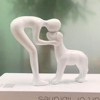 White Human and Dog Statue Decoration, Cute Pet Sculpture Home Decor Tabletop Ornament Office Living Room Bedroom Home, for Dog Lovers Friends Family Decoration by OGVOGV
