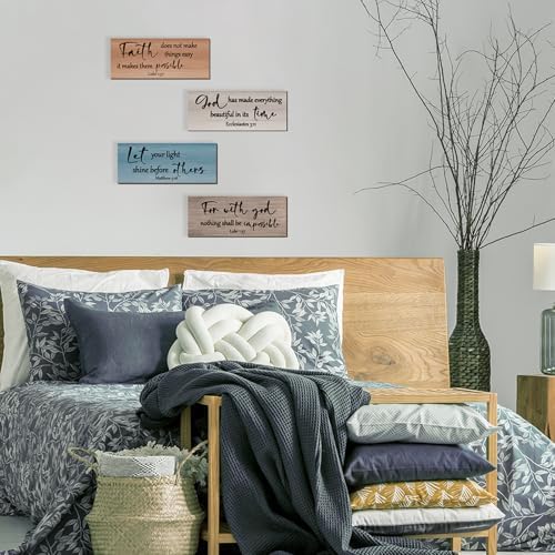 4 Pieces Christian Bible Verses Wall Decor Religious Prayer Wall Art Wooden Bathroom Decor Farmhouse Religious Gifts for Women Office Home Bedroom Bathroom Living Room(Farmhouse 10x4 In) - Image 3