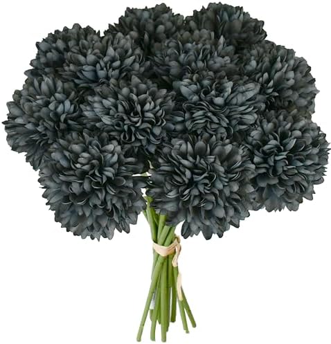 Mandy's 12pcs Artificial Dark Grey Ball Chrysanthemum Flowers by Mandys