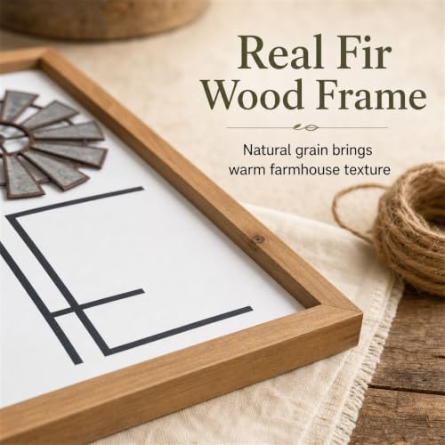 Home Sign Wall Decor, Metal Windmill, Wood Framed Farmhouse Art - Image 4