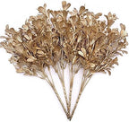 Artificial Flowers Christmas Decor, Golden Leaves Branches Plants Fake Berry Grass for Wedding Bridal Bouquet Party Indoor DIY Home Office Table Centerpieces Arrangements Decoration - Gold 4 Pack - Image 3