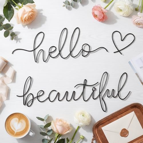 Hicarer Metal Hello Beautiful Wall Art Minimalist Wall Decor, Black - Image 6