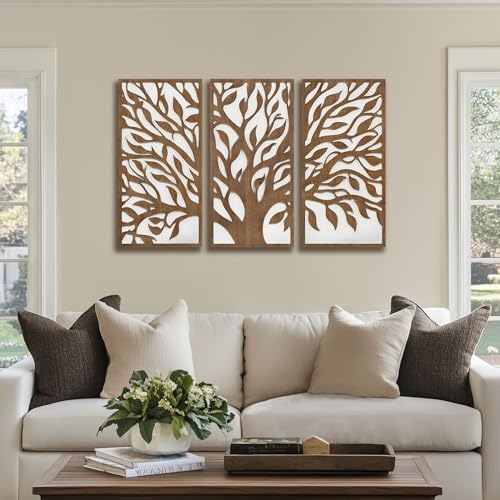 Madison Park Wall Décor for Living Room - Birch Botanical Two-Tone, Home Accent Modern Kitchen Dining Decoration, Ready to Hang 3-Piece Wood Panel Set for Bedroom, 16"W x 32"H, Tree of Life - Image 2