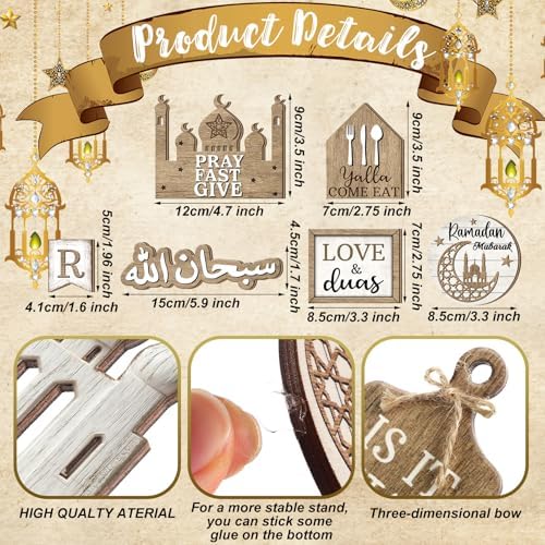 Shellwei 20 Pcs Eid Mubarak Tiered Tray Decor Ramadan Mubarak Table Decor - Image 4