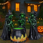 Halloween Witch Figurine Set with Glowing Cauldron – 4PCS Resin Halloween Decorations for Tabletop Mantel Tiered Tray Indoor Haunted House Spooky Witch Statues, Mini Figurines Gothic Home Decor by Dlfghos